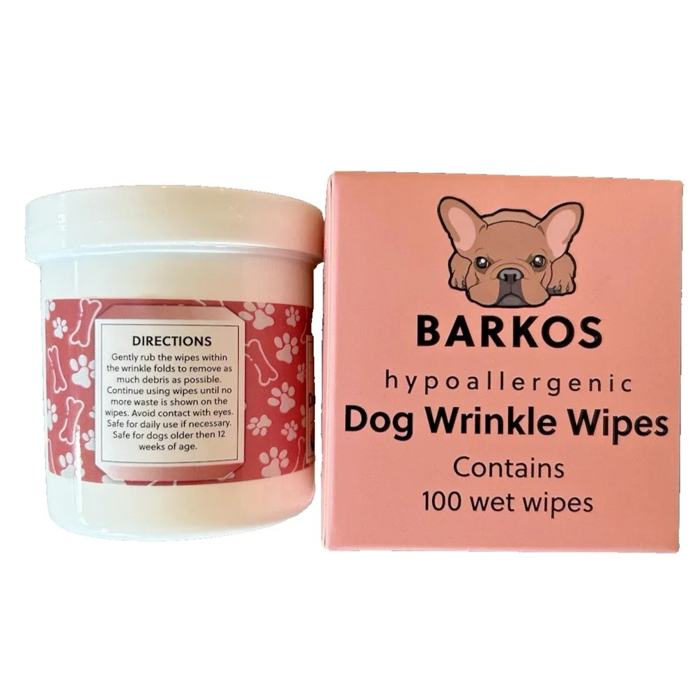 Lot Of 2 / Barkos Hypoallergenic Wrinkle Wipes Tear Stain Wipes For Dogs, 100ct